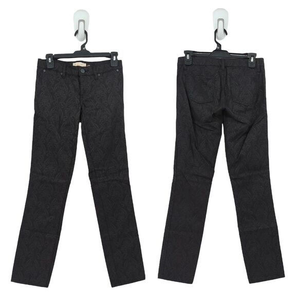 TORY BURCH Women 25 Honour Jeans Black Denim Floral Lattice Flat Front Skinny - Picture 1 of 8